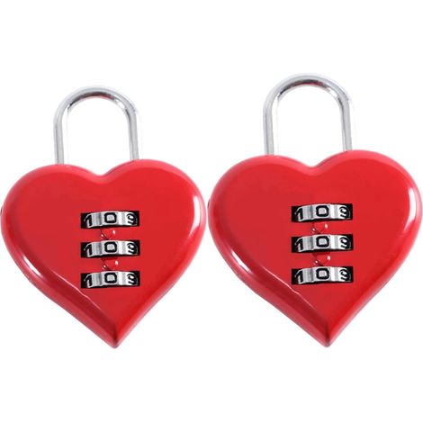 Lot De 2 Cadenas En Forme De Cœur Avec Code Numérique - Rouge - Petit Cadenas À Combinaison À 3 Chiffres - Pour Valises, Armoires, Casiers, Sacs À Dos