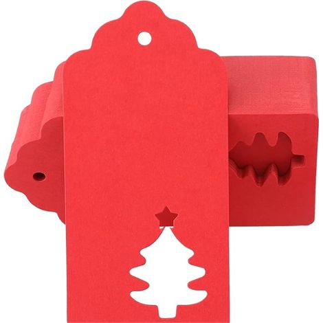 Bravix 100pcs Étiquette En Papier Étiquette Noël Étiquette Cadeau De Noël Pour Décorer L'Arbre De Noël（arbre De Noël Rouge）