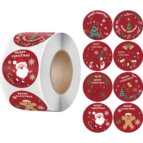 Bravix Rouleaux Noël Autocollants, Etiquette Autocollantes Noël 500 Pièces, Autocollants De Noël D'Étiquettes Rondes, Étiquettes De Joyeux Noël Autocollants, Etiquette Cadeau Noel Autocollante
