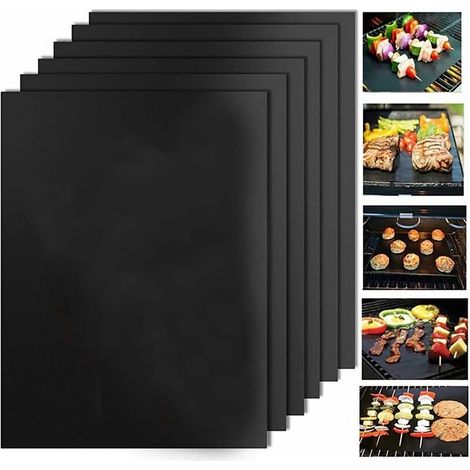 Bravix 6 Pcs/lot 50 X 40 Cm Pouce En Téflon Fibre Réutilisable Antiadhésive Barbecue Rti Tapis De Feuilles Portable Facile À Nettoyer Extérieur Pique-nique Fry Cuisson Barbecue Outils Noir