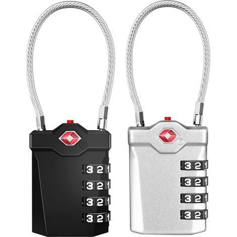 Bravix Cadenas Valise, Tsa Cadenas À Combinaison 4 Chiffres Avec Alarme D'Ouverture, Serrures À Bagages De Voyage With Câble Flexible (2 Pièces, Noir Et Argent)