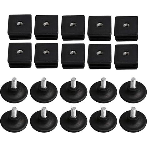 40mm X 40mm Filetage M8 Bouchons De Jambe De Meuble En Plastique Noir Bouchons Aveugles Bouchons Enfichables Avec Pieds De Filetage De Réglage Pour Tube Carré Lot De 10