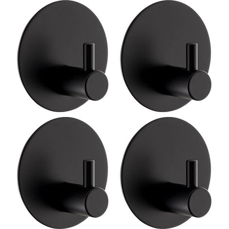 Bravix Crochet Adhesif Mural 4 Pièces, Crochet Autocollant Adhesif Crochets Ronds En Acier Inox 304 Crochets Adhesifs Muraux Avec Coussinet Collant 3m Crochet Adhesif Mural Salle De Bain (noir)