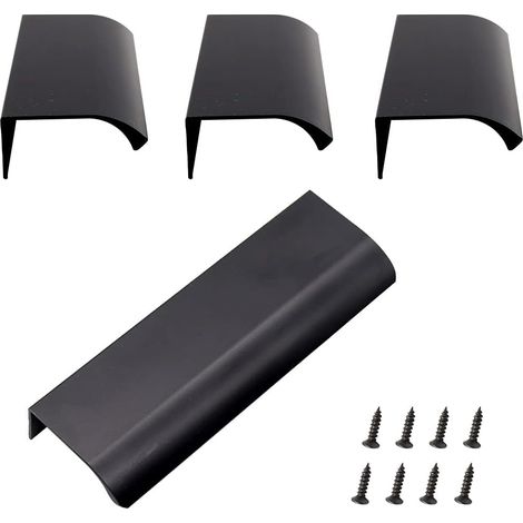 Bravix Poignée Dissimulée En Aluminium, Lot De 4 Poignée De Meuble Invisible En Alliage D'Aluminium Pour Armoires De Cuisine, Salon (120x40mm) (noir)
