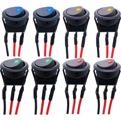 Bravix Led Interrupteur À Bascule,rond Interupteur Pour Voiture Dc 12v 20a Interrupteurs À Levier À Led Étanches Avec Fil, 3 Broches, Bouton De Verrouillage Interrupteur Pour Voiture, Camion