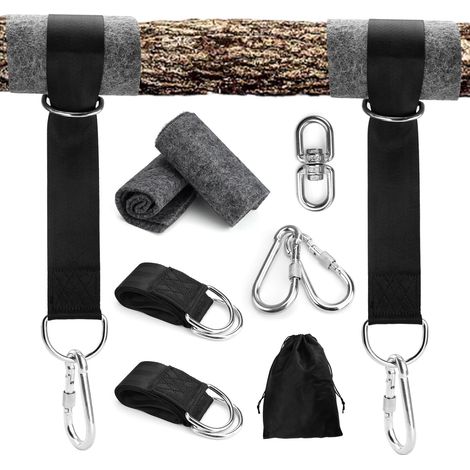 Bravix Sangle Hamac, 1.5m Sangle Balancoire Arbre, Avec 2 Anneaux En D, Mousquetons Et Rembourrage De Protection Pour Arbres, Attache Hamac Arbre, Pour Balancoire Jardin Hamac