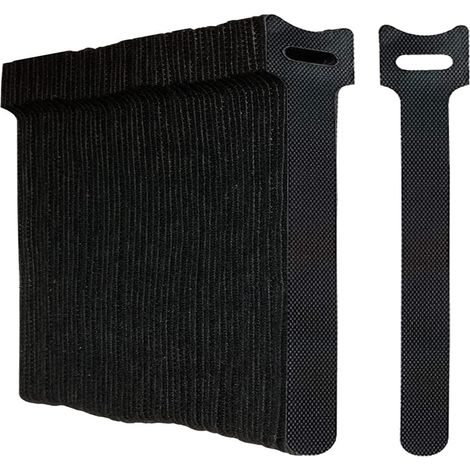 Bravix Lot De 100 Noir Attaches De Câble Sangle Réutilisable Scratch Serre Câble Bande Avec Crochet Et Boucle Pour La Gestion Des Câbles Organisation