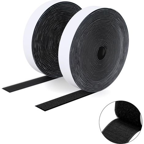 Bravix 2 Adhésif Double Face À Crochets Et À Boucles, 20mm X 5m Ruban Adhésif Autocollant, Bandes Robustes, Ruban À Emboîtement Pour Cadres De Photos, Moustiquaires, Tapis, Bricolage - Noir