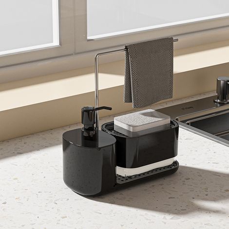 Bravix Distributeur Liquide Vaisselle,distributeur Savon Liquide 4 En 1 De Haute Qualité,accessoire Salle De Bain,distributeur De Savon (sans Chiffon Ni Éponge)