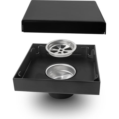 Bravix Caniveau De Douche, Siphon Sol Carré Noir En Acier Inoxydable, Design Invisible, Orifice D'Évacuation De 40 Mm De Diamètre, Anti Insectes Et Odeurs