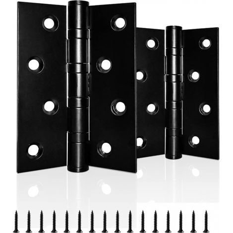 Lot De 1 Paire De Charnières De Porte Robustes À Roulement À Billes En Acier Inoxydable Chromé Pour Bois Intérieur Extérieur Noir 100 Mm
