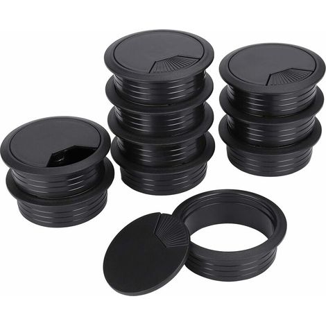 Bravix Lot De 10 Passe-câbles De Bureau En Plastique Pour Bureau Et Bureau Noir 60 Mm,-