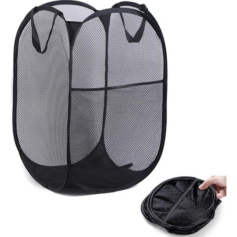 Bravix Panier À Linge Pop-up - Noir - Pliable - Portable - Avec Anse - Pour Chambre D'Enfant, Dortoir D'Étudiant, Voyage
