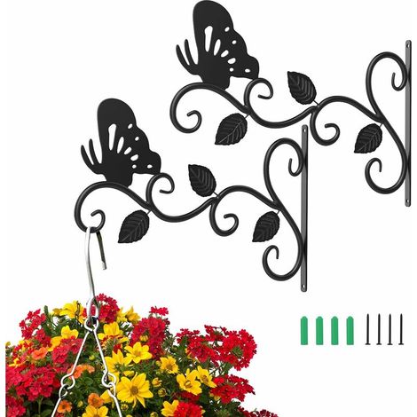 Bravix Lot De 2 Supports Pour Plantes Suspendues, 12 Pouces Suspension Mural Crochet Plante En Métal, Suspension D'Accessoires Pour Plantes Antirouille Et Robuste En Forme De Papillon, Noir,