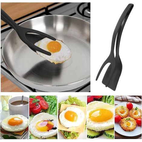 Bravix 1 Pcs Silicone Egg Spatula 2 In 1 Tongs Grip And Flip Spatula, 2 In 1 Non-stick Fried Egg Turners For Egg Steak Frying Turning Grilling Kitchen Cooking Tool