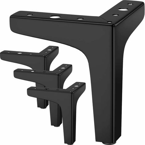 Bravix Ensemble De 4 Pieds De Meuble, Pieds De Table Triangulaires En Métal Modernes De 13 Cm, Pieds De Meuble En Barrette Pour Armoire, Canapé, Avec Vis, Noir