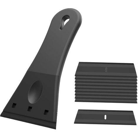 Bravix Grattoir Plastique(grande Taille) Avec 10 Lames(3inch), Pour Enlever Les Étiquettes, A Colle, La Peinture, Autocollants Et Décalcomanies, Pla Ou Le Petg, Noir