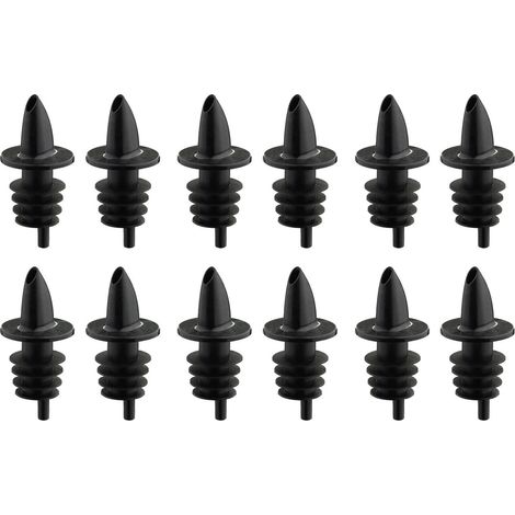 Bravix Set De 12 Becs Verseur De Spiritueux Pour Bouteilles, Distributeur Avec Tube À Air, Bouchon En Plastique, Jet-pour, Noir