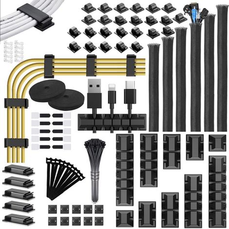 Bravix 188 Kits De Gestion Des Câbles, 6 Manchons De Gaine De Câble 50 Serre-câbles Adhésifs 100 Serre-câbles 10 Attaches De Câble Base 20 + 2 Serre-câbles Organisateur Rallonge Pour Tv Pc Voiture