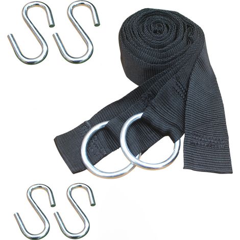 Bravix Kit Fixation Hamac Arbre Incl 2 Sangles En Polyester Résistants Aux Uv 2,5m Long 5cm Large Et 4 Crochets S En Acier Poids Supporté 300kg