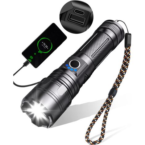 Bravix Lampe Torche Led Ultra Puissante, 10000 Lumens Lampe Torche Rechargeable, Lampe Tactique, 5 Modes Usb Torche, Ipx5 Étanche, Zoomable Antichoc, Pour Camping Urgence