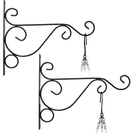 2pcs Suspension Mural Crochet Plante(26cm21cm) Suspendre Support De Pot De Fleur Carillons Lanterne Panier De Jardin En Métal Pour Décoration De Jardin(noir)
