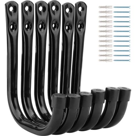 Bravix Lot De 6 Crochets De Rangement Robustes Pour Garage,11.5cm, Crochets Utilitaires Pour Outils De Jardin, Crochets De Fixation Pour Montage Mural, Capacité De Charge De 30 Kg