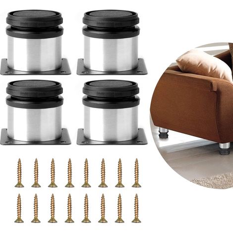 Bravix Pieds De Meuble Réglables , 4 Ensembles De Pieds De Meuble En Acier Inoxydable 5 X 5 Cm Pieds De Meuble Avec Vis Pour Meubles De Bureau