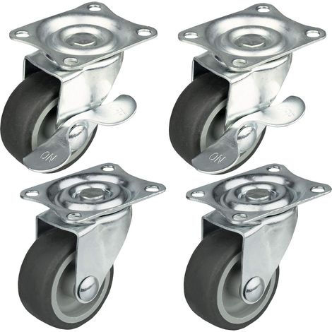Bravix Lot De 4 Roulettes Pivotantes Pour Meubles Avec Une Capacité De Charge Maximale De 25 Kg / Jeu De Roulettes Pivotantes Pour Meubles Avec Roue Ø 50 Mm, Avec Frein Boîtier En Acier Avec Roues