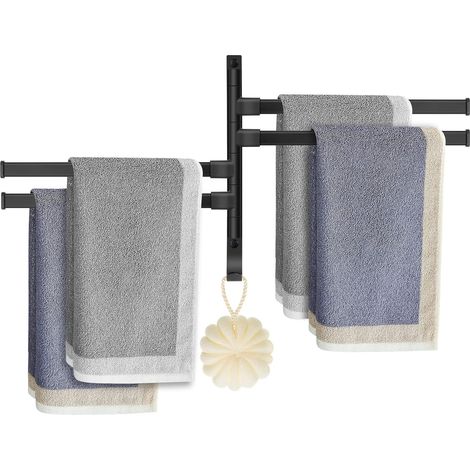Porte-serviettes Salle De Bain, Murale Sèche-serviettes Avec 4 Barres 180°rotatives, Aluminium Serviette Barre Pivotant Avec Crochet Pour Cuisine Lavabo Toilettes Hôtel, Noir