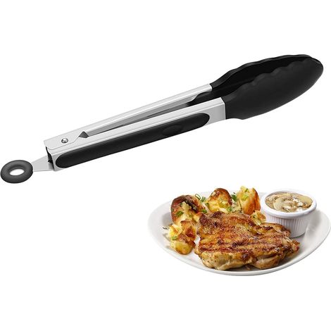 Bravix Pince Cuisine Professionnel,pince Barbecue Acier Inoxydable,pince Cuisine Résistant Chaleur,pince Alimentaire En Silicone Pince Pour Gril Isolation Thermique Pince Pour Gril Extérieur Noir