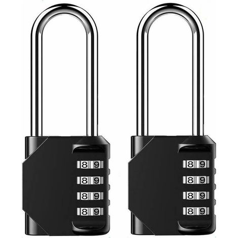 Bravix Lot De 2 Cadenas À Combinaison À Anse Extra Longue – Cadenas À 4 Chiffres – Alliage De Zinc Pour Une Résistance À La Corrosion – Verrou Sans Clé Résistant Aux Intempéries Pour La Maison
