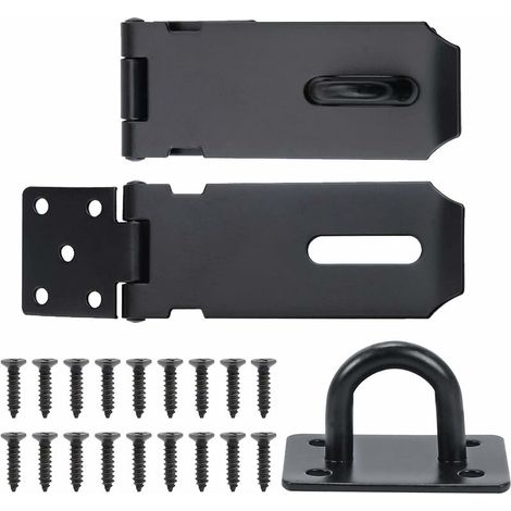 Bravix 2pcs Moraillon Loquet De Porte En Acier Inoxydable Avec Agrafes Vis Cadenas Fermoir De Porte De Sécurité Moraillon Pour Porte Placard Fenêtre Tiroir 105mm Noir