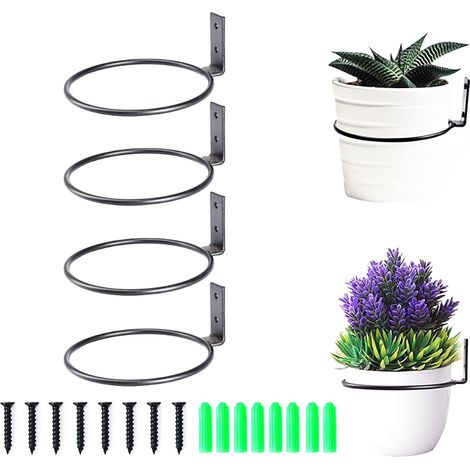 Bravix 4pcs Anneau De Support De Pot De Fleur,supports Muraux Pour Pot De Fleurs,mur Anneau Support De Pot Fleur,avec Vis Anneau Support Mural En Métal,pour Maison Jardin Balcon Terrasse Couloirs(4inc