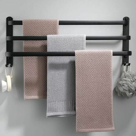 Porte-serviettes En Aluminium Espace Noir À Trois Couches De 40 Cm Tige De Suspension À Trois Couches Antirouille Durable，pour La Cuisine À Domicile, Les Toilettes, La Salle De Bain