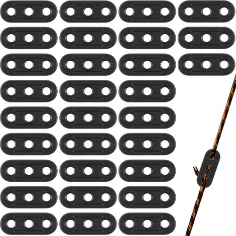Bravix 30 Pcs Tendeur De Corde 3 Trous Tendeur De Cordeau, Tendeur De Corde Camping Noir, Corde Boucle Ajusteur, Tendeur De Corde Cliquet Camping Pour Tente Bâche Randonnée Camping