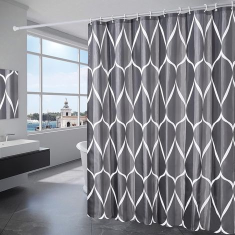 Bravix Rideau De Douche 180x200cm Polyester Imperméable Tissu Lavable En Machine Rideau Salle De Bain Avec 12 Crochets Noir