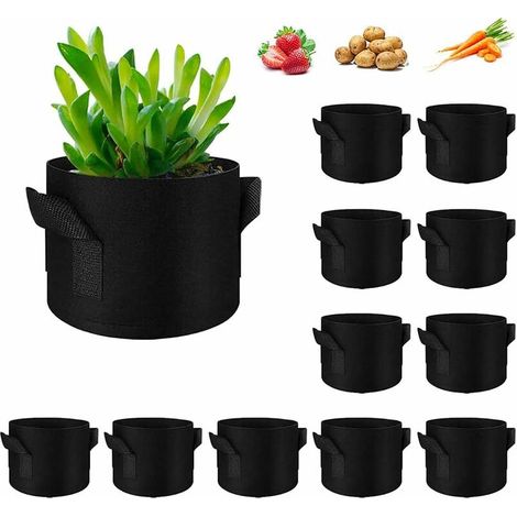 Bravix Sacs De Plantation Non Tissé, Lot De 12 Sacs De Croissance Pour Pomme De Terre, Plante, Tomate, Végétale Aération Tissu Pots Avec Poignée, Noir - 2 Gallons(12pcs)