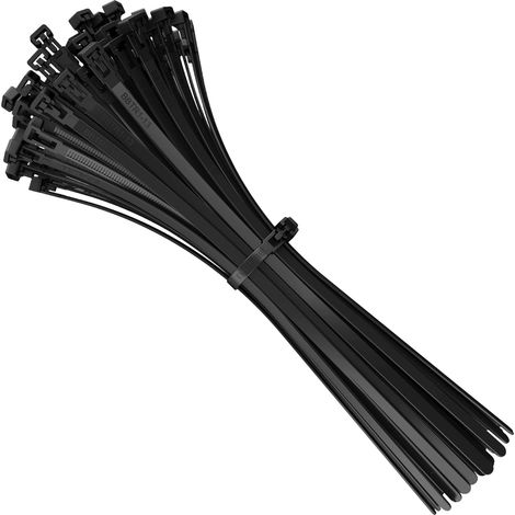Bravix 100 Pièces Collier De Serrage Noir Plastique Réutilisables, 300mm X 7.6mm, Serre Câbles Nylon