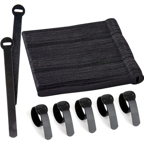 Bravix Lot De 100 Sangles De Câble Réutilisables, Noires, Réglables Et Libérables Pour La Gestion Des Câbles D'Ordinateur, L'Organisation Des Cordons, La Télévision, Le Bureau