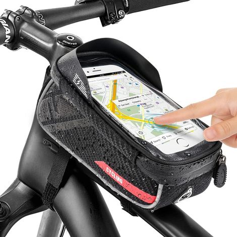 Bravix Sacoche Cadre De Velo, Support Telephone Velo Étanche Guidon Avec Housse De Pluie Imperméable Pochette Rangement Ecran Tactile