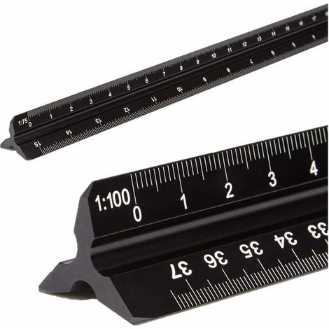 Bravix Règle D'Architecte Triangulaire En Aluminium,métrique 1:20,1:25,1:50,1:75,1:100,1:125,standard 30,5 Cm Environ,pour Architectes,étudiants,dessinateurs Et Ingénieurs,noir