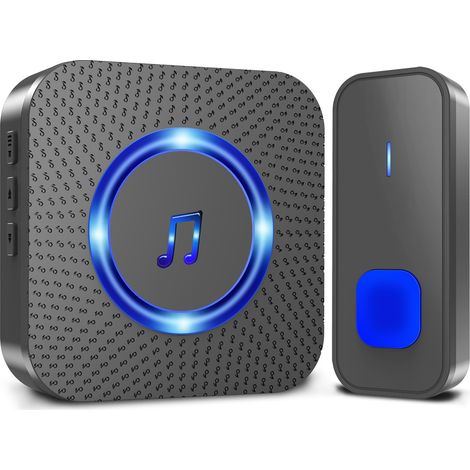 Bravix Sonnette Sans Fil Portée 400m Carillon De Porte Extérieur Étanche Avec 1 Récepteur Enfichables, Noir