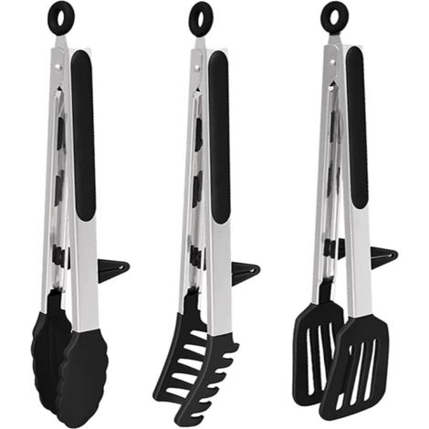 Pinces À Barbecue, Pinces À Spaghetti, Pinces De Cuisine,lot De 3 Pinces Alimentaires Résistantes À La Chaleur En Acier Inoxydable Avec Embouts En Silicone Pour Steak,salade,buffet Barbecue