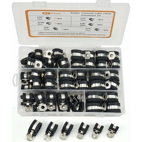 Bravix Collier De Serrage Assortiment En Caoutchouc, Caoutchouc Collier Serrage P Clips Tuyau Pinces Acier Inoxydable Pinces Caoutchouc Coussin Colliers 6 Tailles 1/4" 5/16" 3/8" 1/2" 5/8" 3/4",(52pcs