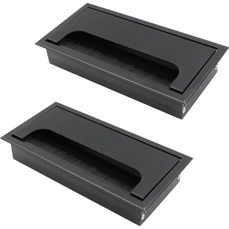 2pcs Couvercle Passe Câbles Fil Carrée 80x160mm Pour Encastrer Sur Table De Bureau Organisateur De Cables Pour Meuble Aluminium Noir Anodisé Passage De Câble Cache-câble