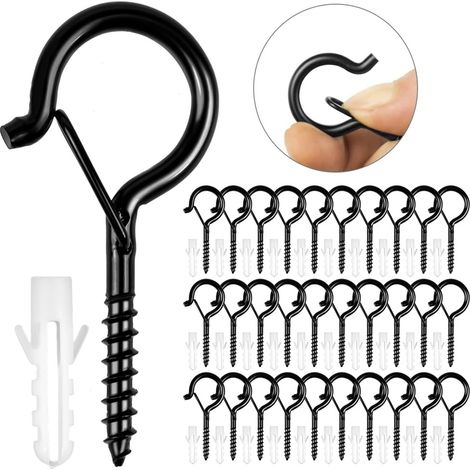 Bravix Piton À Visser Noir 30 Pièces Crochet À Visser Charge Lourde Avec Boucle De Sécurité Crochet De Plafond Bois Pour Suspendre Des Paniers À Plantes, Des Mangeoires À Oiseaux, Des Lanternes,tasse