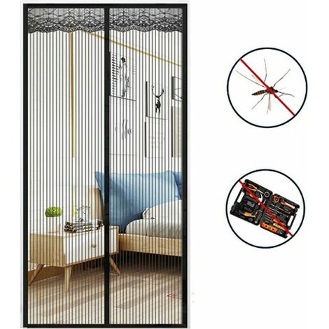 Bravix Moustiquaire Porte Magnétique 90x210 Cm, Maille Ultra Fine, Fermeture Aimantée, Bande Adhesive Sans Perçage, Moustiquaire Sont Parfaites Pour Couloirs, Patio, Portes - Noir