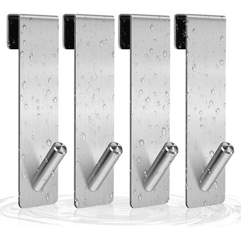 Bravix 4pcs Crochets De Porte De Douche, Acier Inoxydable Crochets De Suspension Pour Serviettes Sans Perçage Sur Porte De Douche Sans Cadre Pour Salle De Bain(17cm Argent)