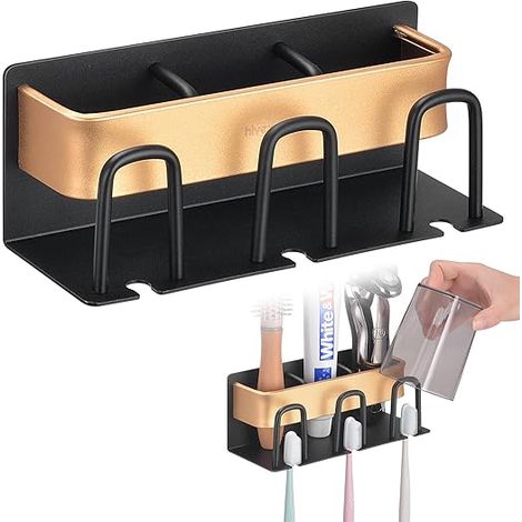 Bravix Porte-brosse À Dents Mural En Aluminium, Gobelet À Brosse À Dents, Dentifrice, Rasoir Organisateur, Multifonction Porte-brosses À Dents Adhesif, Pas De Perçage